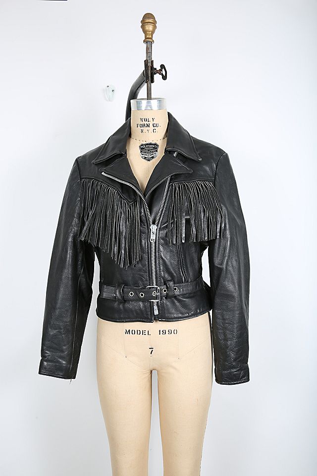 80s 90s Vintage Black Leather Motorcycle Jacket with Fringe Selected by  Love Rocks Vintage