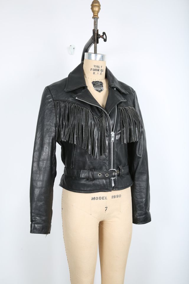 Vintage 90s Harley Davidson Women's Studded Black Leather Jacket with –  Black Shag Vintage