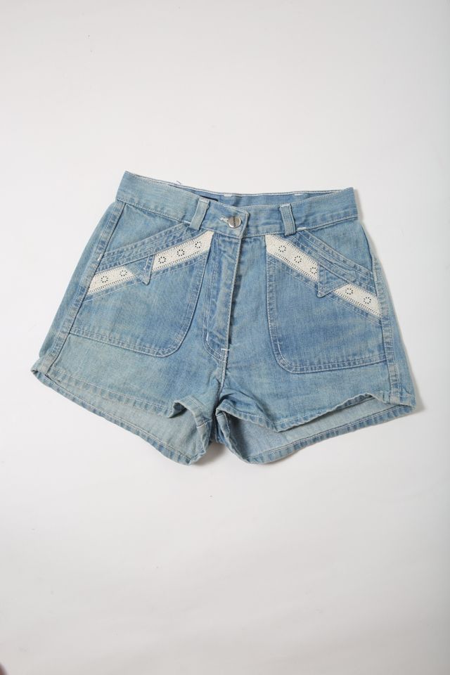 70s Vintage Denim Shorts with Lace Detail Selected by Love Rocks Vintage