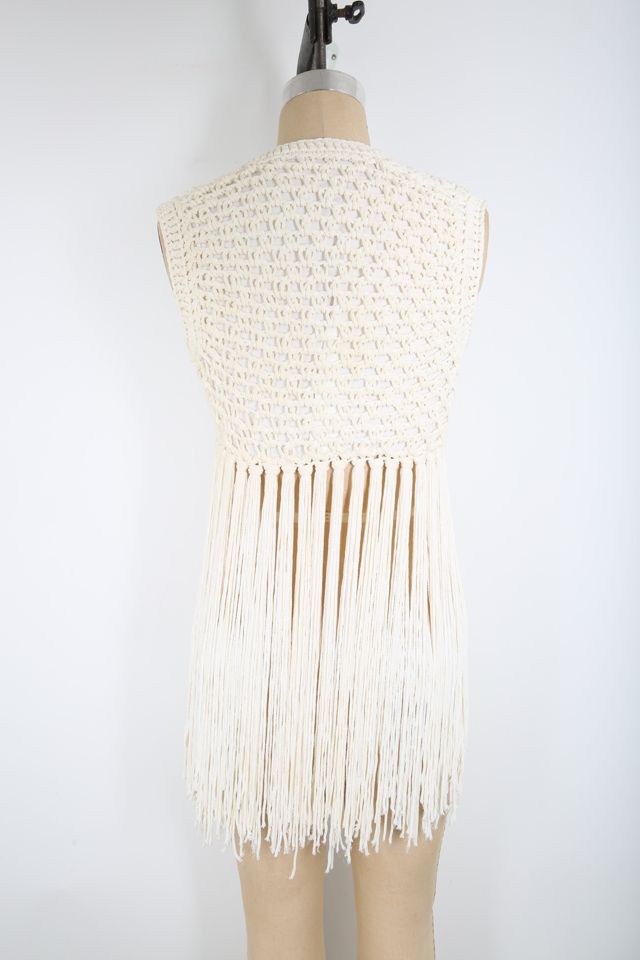 Long Crochet Vest With Fringe - CREAM — The Shabby Tree