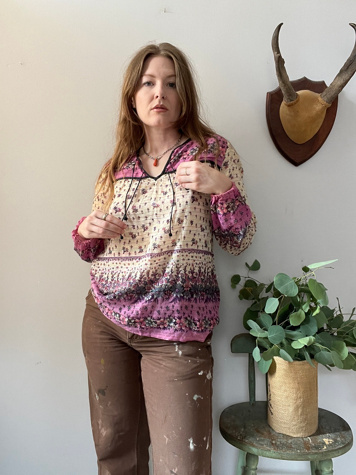 Large Vintage Indian Block Print Blouse