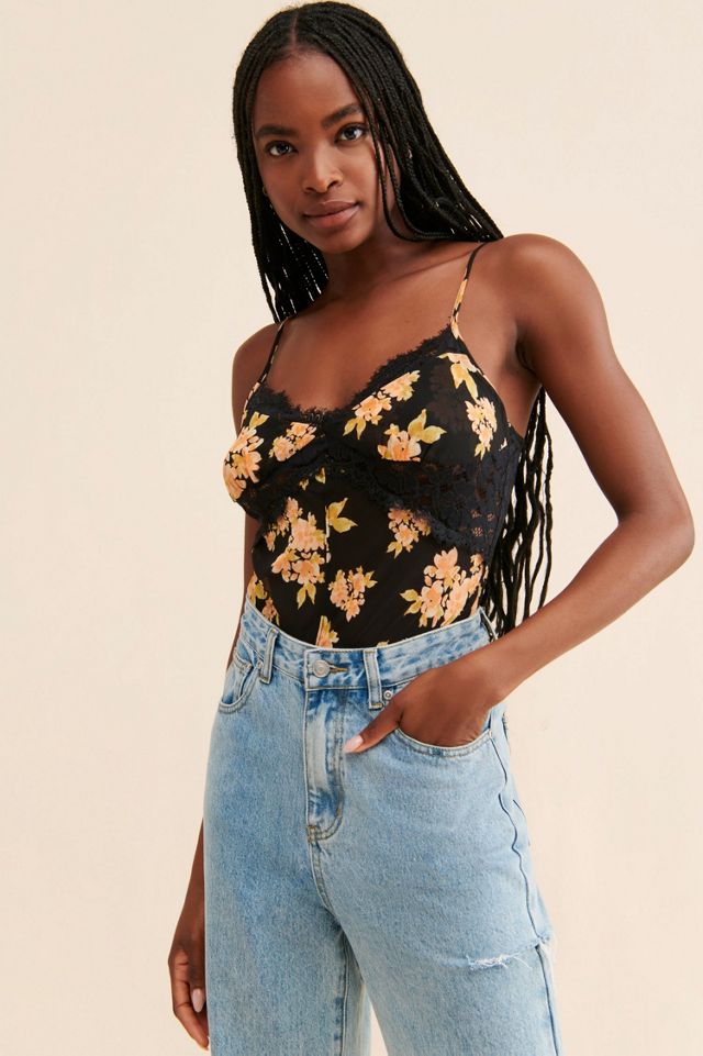 Free People floral print bodysuit in black