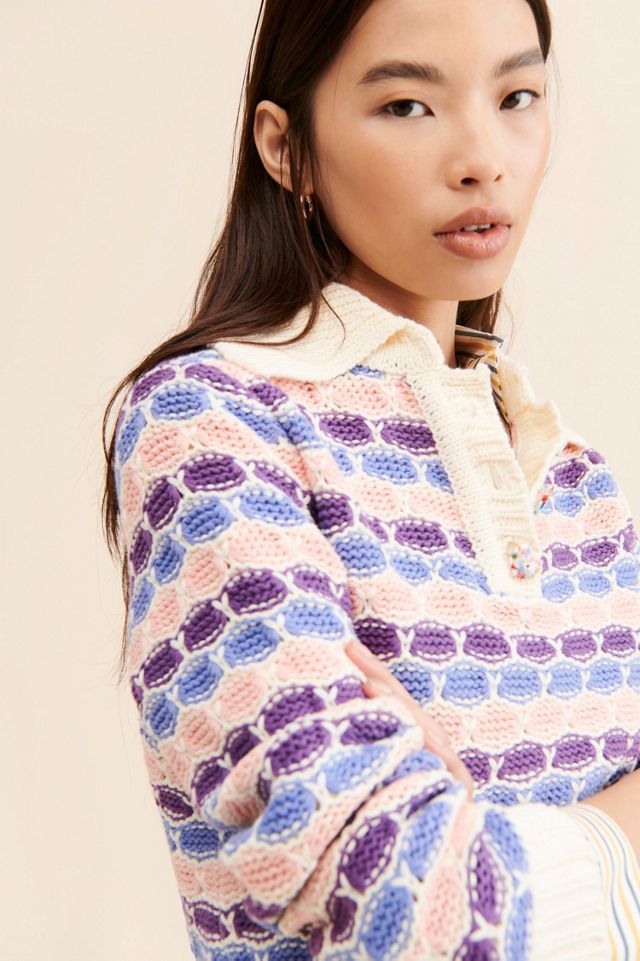 Find Me Now Confetti Crochet Polo Sweater #2