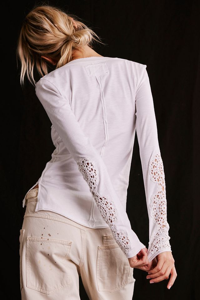 T-shirt Free People Mareea Henley Blanc Taille L - Coton Et Polyester