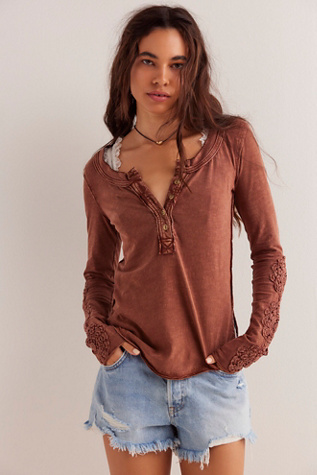 Our Song Henley Cuff by We The Free at Free People in Umber Earth, Size: XS