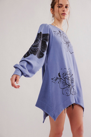 Flowers Sweatshirt at Free People in Navy Combo, Size: Small