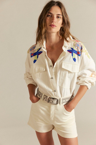 We The Free Take Flight Embroidered Shirt at Free People in Snow Bell Combo, Size: XS