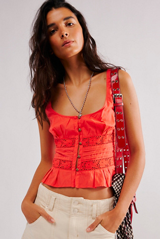 Kianna Lace Tank Top at Free People in Radiant Watermelon, Size: XL