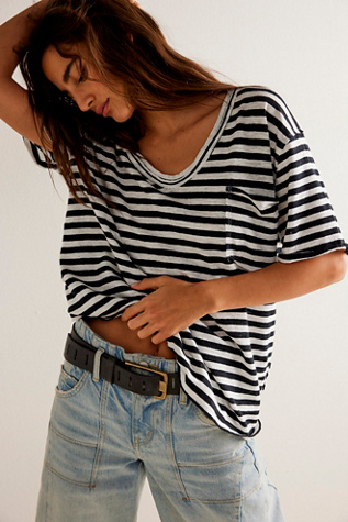 We The Free All I Need Stripe Tee at Free People in Black And White Combo, Size: Small