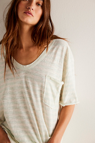 We The Free All I Need Stripe Tee at Free People in Mineral Sea Combo, Size: Small