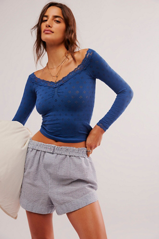 Eyelet Seamless Long Sleeve by Intimately at Free People in Dark Denim, Size: XS/S