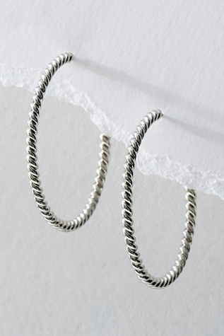 14k Gold Plated Omega Hoops at Free People in White Gold Texture