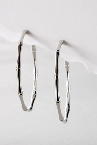 14k Gold Plated Omega Hoops At Free People In White Gold Bamboo