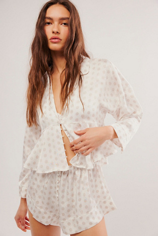 Beauty Sleep PJ Co-Ord by Intimately at Free People in Snow White Combo, Size: XL