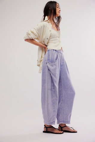 High Road Pull-On Barrel Trousers at Free People in Chambray Sky, Size: Small