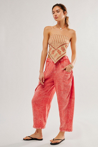 High Road Pull-On Barrel Trousers at Free People in Mandarin Red, Size: XL