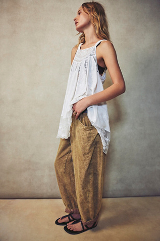 High Road Washed Pull-On Barrel Pants by Free People in Green, Size: M