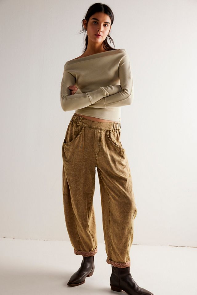 Free People Olive Green High Waisted Luca Barrel Pants