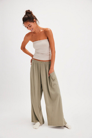 Downtime Wide Leg Trousers by Intimately at Free People in Laurel Oak, Size: Medium