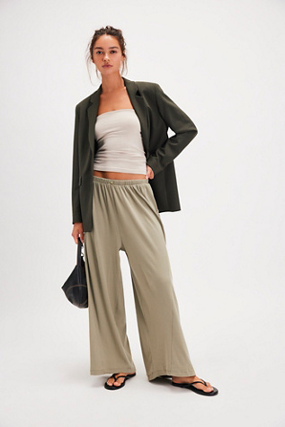 Downtime Wide Leg Trousers by Intimately at Free People in Laurel Oak, Size: Large