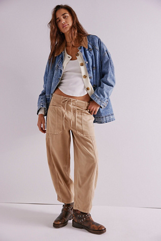 We The Free Silverton Pull-On Barrel Jeans At Free People In Warm Taupe, Size: Medium