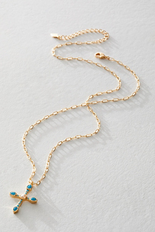 Joy Dravecky Camille Cross Necklace at Free People in Turquoise