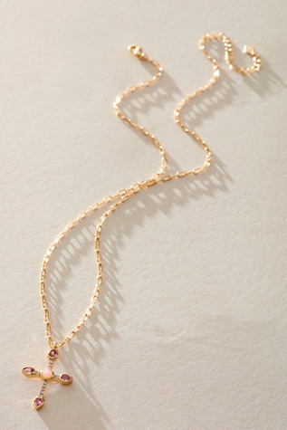 Joy Dravecky Camille Cross Necklace at Free People in Pink Opal