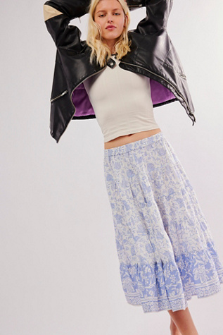 In Full Swing Printed Midi Skirt at Free People in Blue Heron Combo, Size: Medium