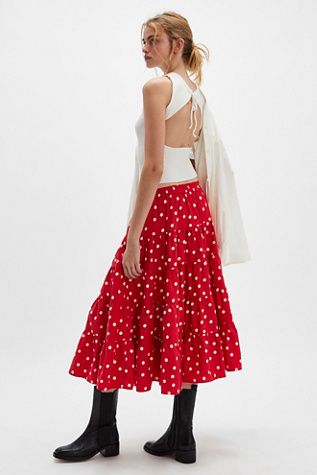 In Full Swing Printed Midi Skirt At Free People In Red Combo, Size: Small