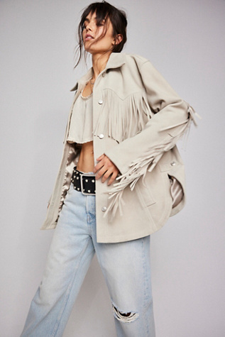 We The Free Fringe Out Suede Jacket at Free People in White, Size: S