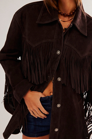 We The Free Fringe Out Suede Jacket en Hot Chocolate, pour femme chez Free People