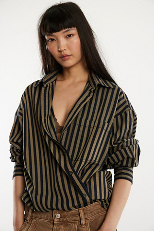 We The Free Freddie Striped Shirt at Free People in Campfire Combo, Size: Large