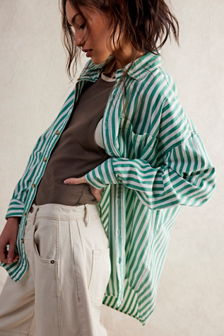 We The Free Freddie Striped Shirt at Free People in Green, Size: S