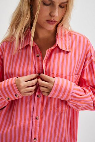 We The Free Freddie Striped Shirt at Free People in Orange Combo, Size: Medium