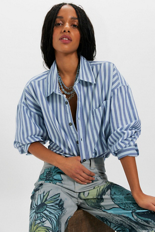 We The Free Freddie Striped Shirt at Free People in Blue, Size: XS