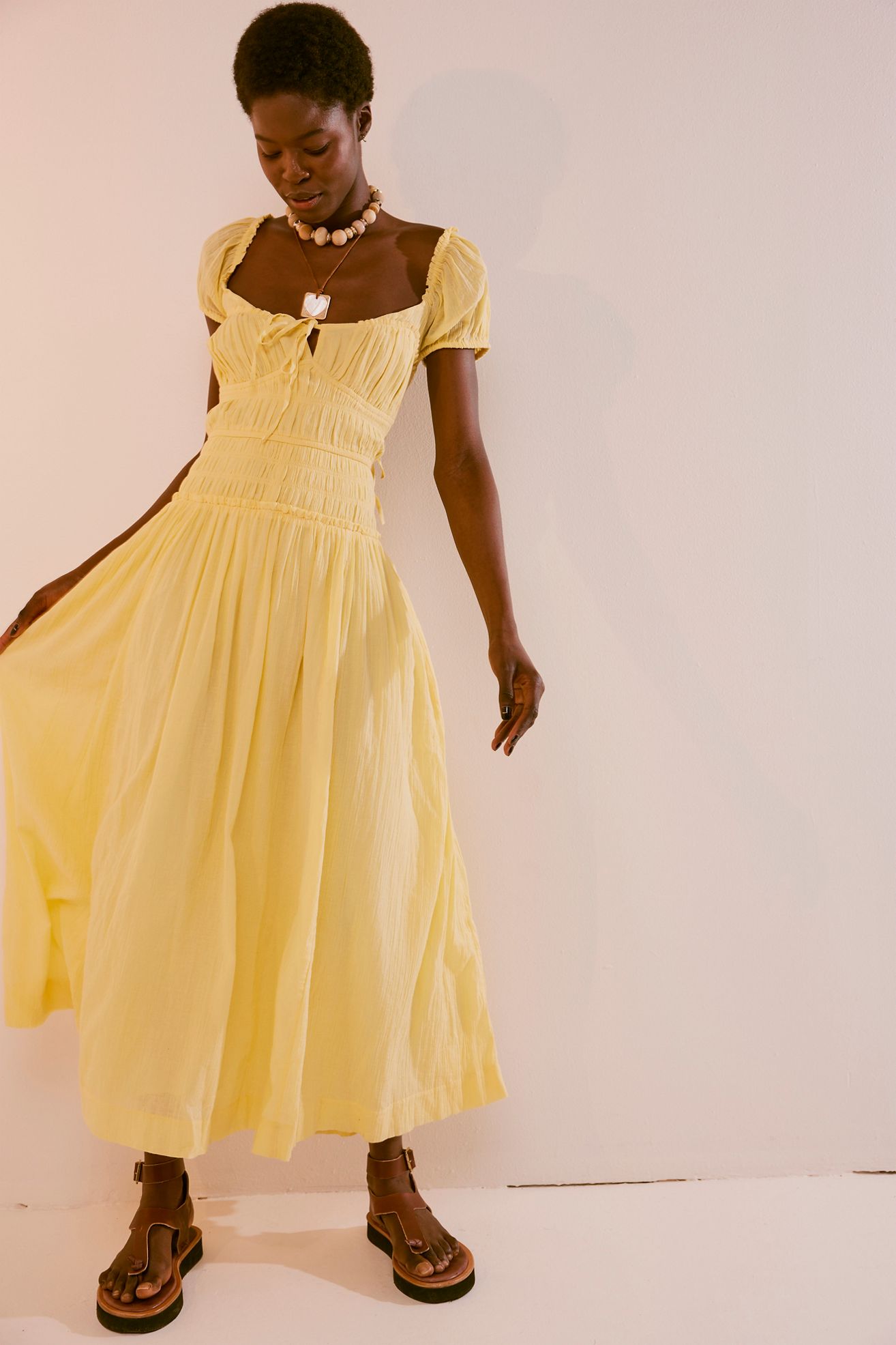 Free People | Falling Sun Puff Sleeve Midi Dress