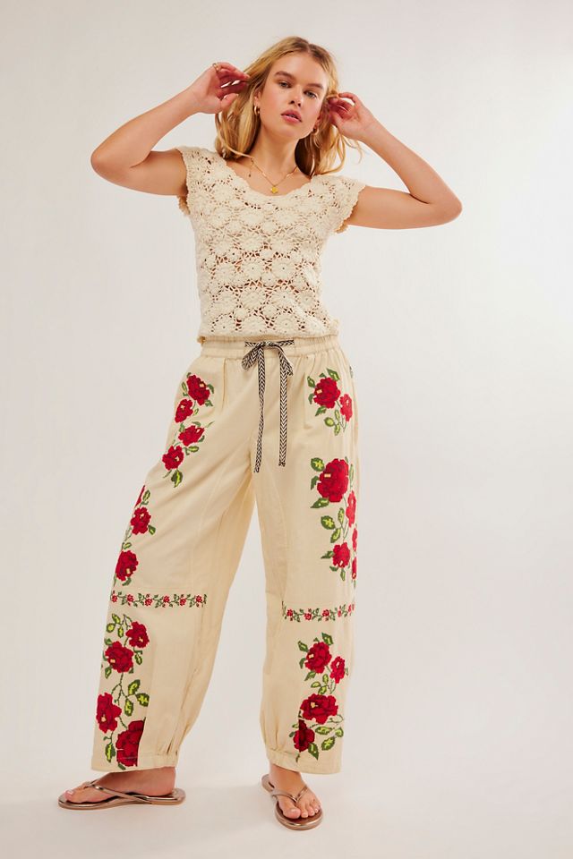 Rosalia Embroidered Pull-On Pants #1