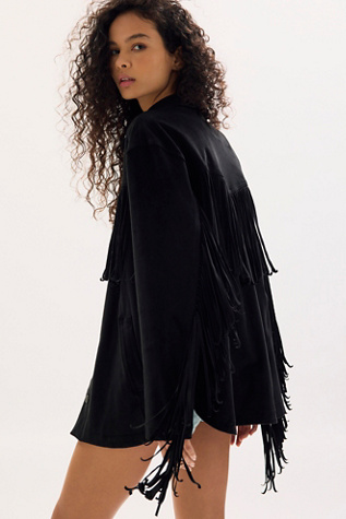 We The Free Fringe Out Vegan Suede Shacket Jacket at Free People in Black, Size: M