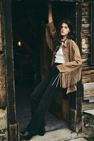 We The Free Fringe Out Vegan Suede Shacket Jacket at Free People in Brown, Size: XL