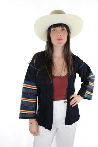 1960s Indigo Dyed Handstitched Hill Tribe Hemp Cardi Selected By Moons + Junes Vintage