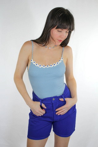 1980s Vintage Royal Blue Wave Denim Shorts Selected By Moons + Junes Vintage