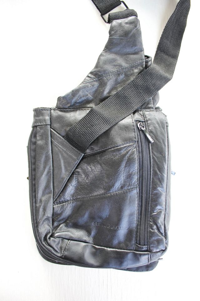 Vintage Black Leather Crossbody Multi-Compartment Bag Selected By Moons + Junes Vintage #3