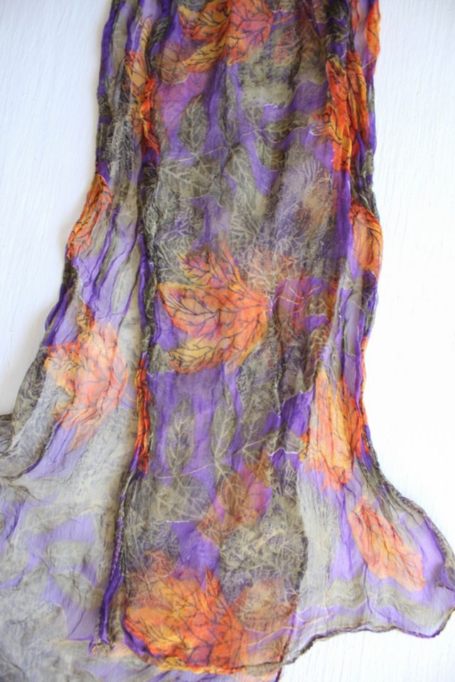 Vintage Autumn Leaf Sheer Silk Scarf Selected By Moons + Junes Vintage #1