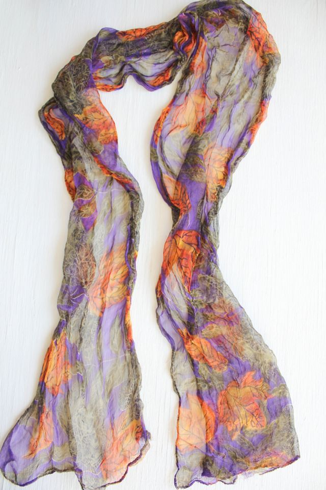 Vintage Autumn Leaf Sheer Silk Scarf Selected By Moons + Junes Vintage #3
