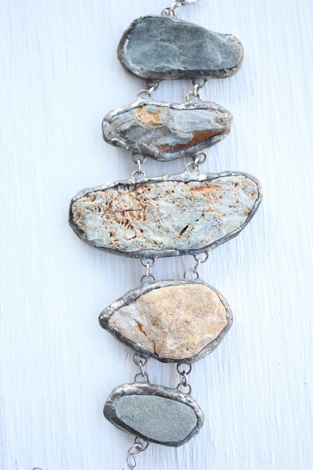 Handmade Vintage Natural Agate Silver Edge Multi-Stone Bracelet Selected By Moons + Junes Vintage #2