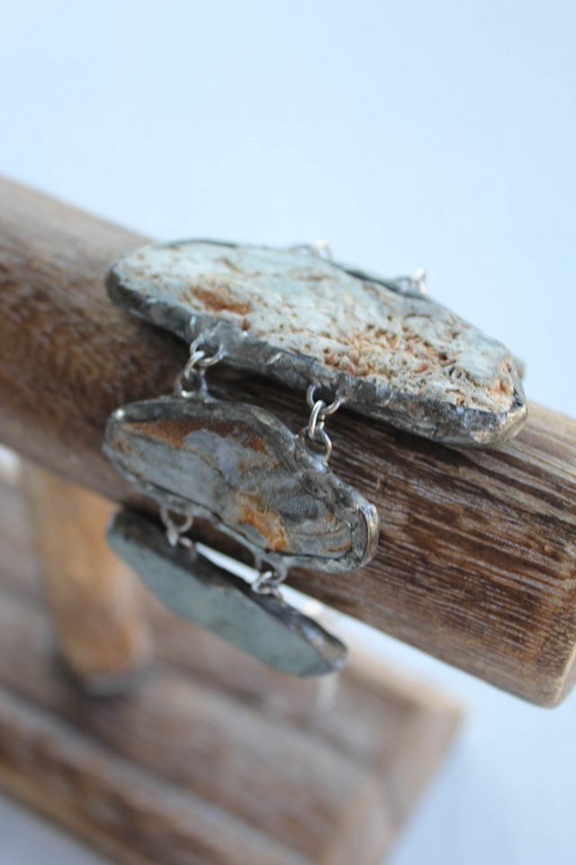 Handmade Vintage Natural Agate Silver Edge Multi-Stone Bracelet Selected By Moons + Junes Vintage #3