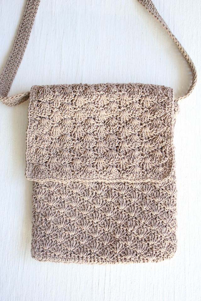 Vintage Tan Crochet Crossbody Bag Selected By Moons + Junes Vintage #1