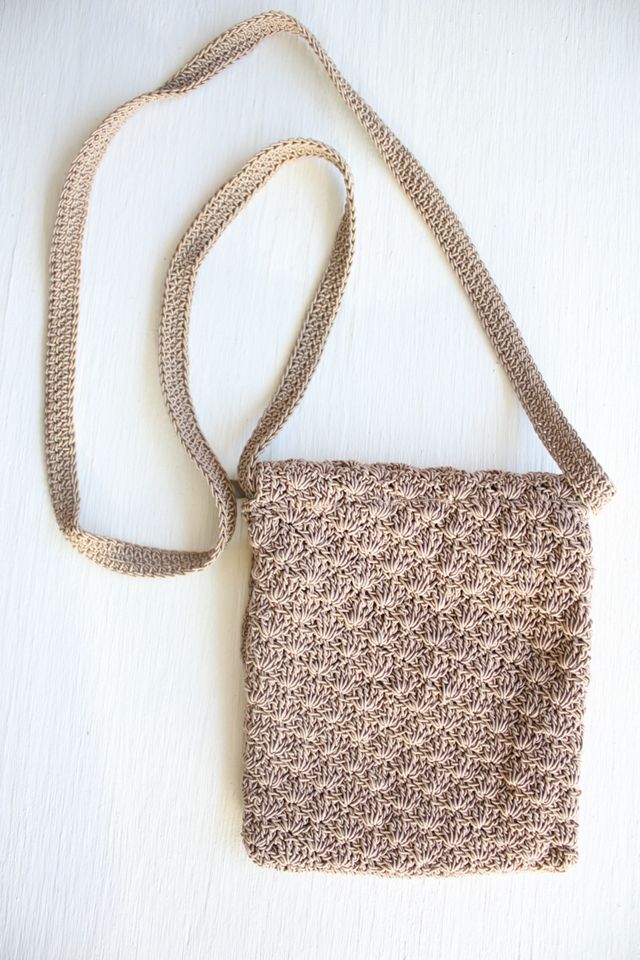 Vintage Tan Crochet Crossbody Bag Selected By Moons + Junes Vintage #3