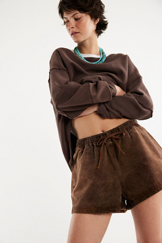 OneTeaspoon Denim Boxer Shorts at Free People in Brown, Size: XS