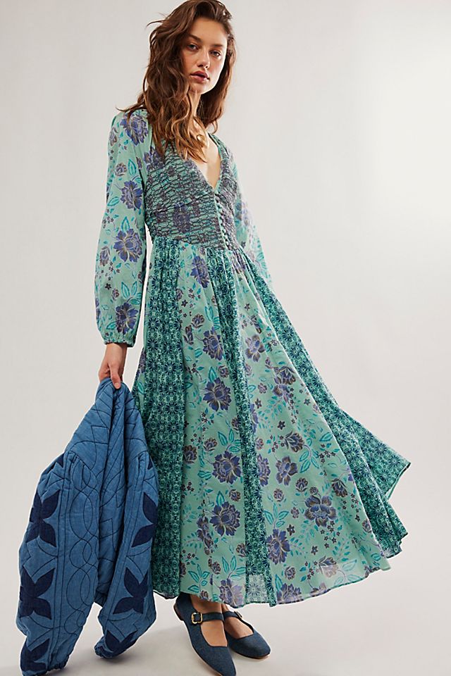 free people long sleeve maxi dress Morning Meadows Long-Sleeve - Blushing Pink Combo Model is 58 wearing a size small A New Way Maxi |